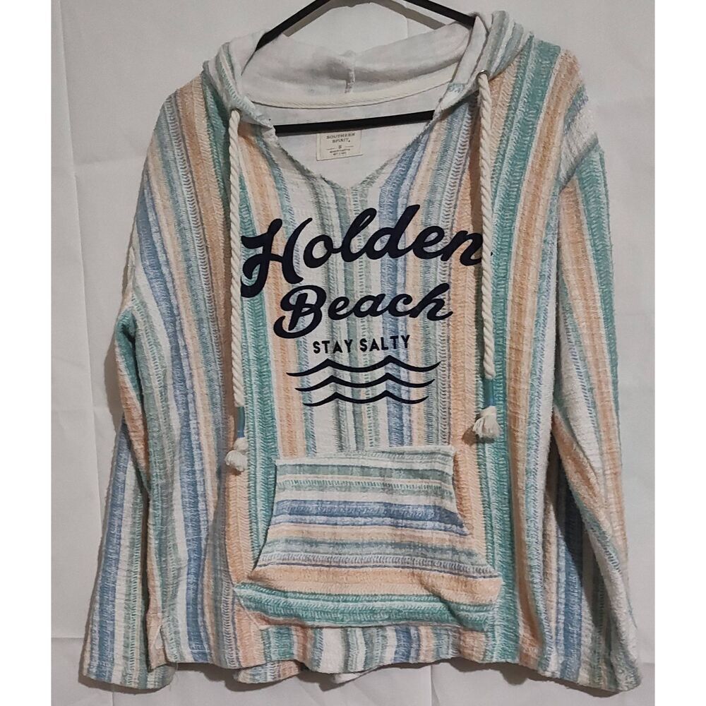 Holden Beach Southern Spirit Hoodie Top Sz Small Pullover Cover-up Colorful Stri